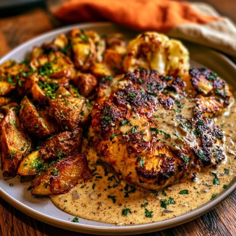 Herzhafte Blumenkohl-Steaks mit Röstkartoffeln
