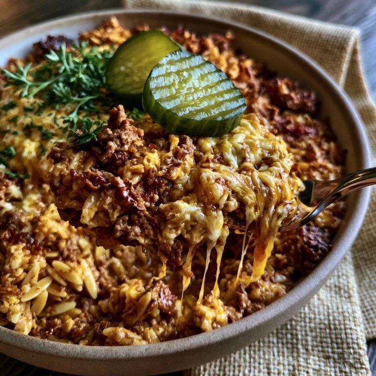 Herzhafter Cheeseburger-Orzo-Auflauf: Cremig & Überbacken