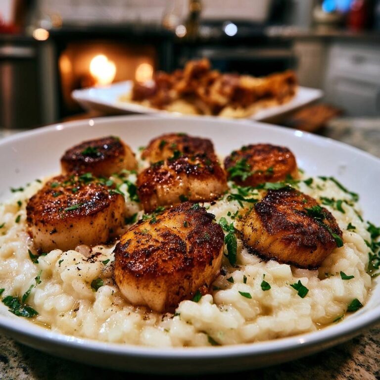 Perfekt gebratene Jakobsmuscheln auf cremigem Risotto