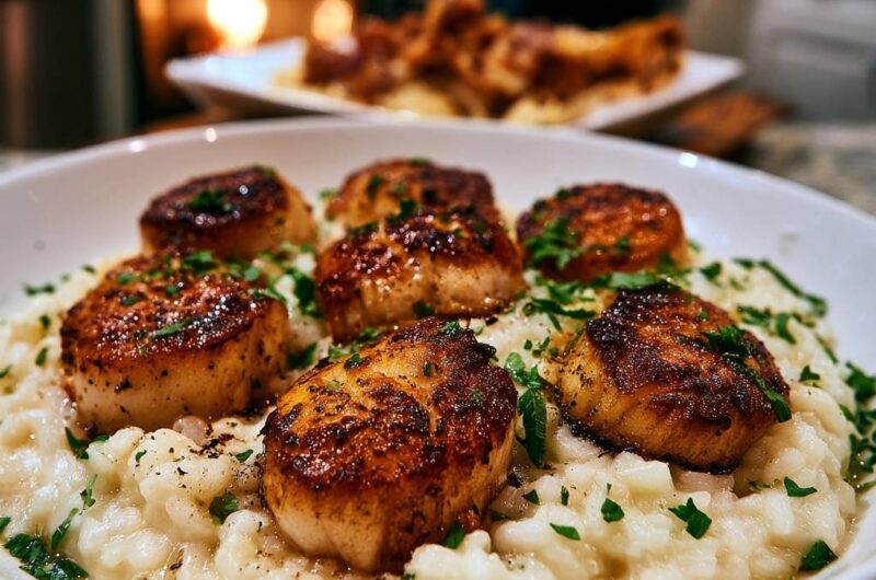 Perfekt gebratene Jakobsmuscheln auf cremigem Risotto