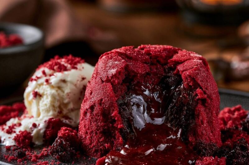 Red Velvet Lavakuchen mit flüssigem Kern