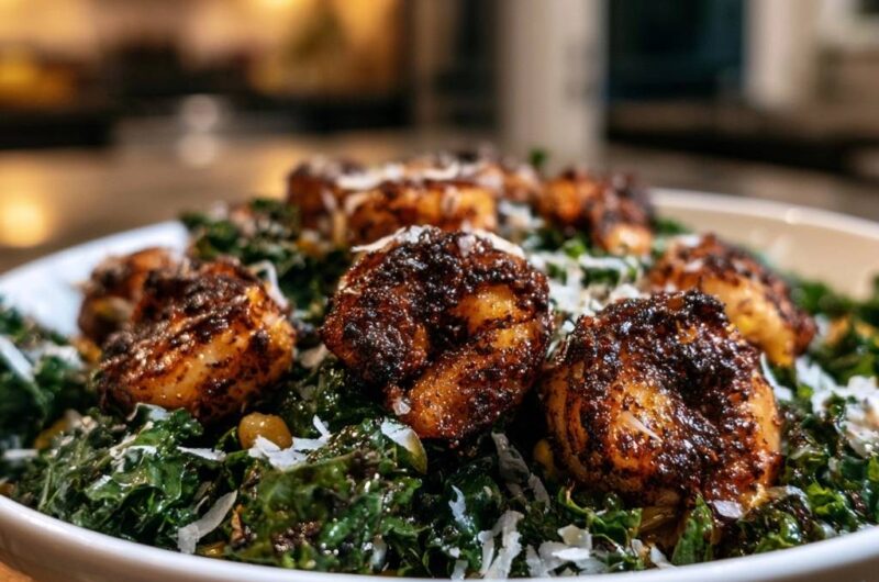 Würzige Blackened Garnelen auf Grünkohl