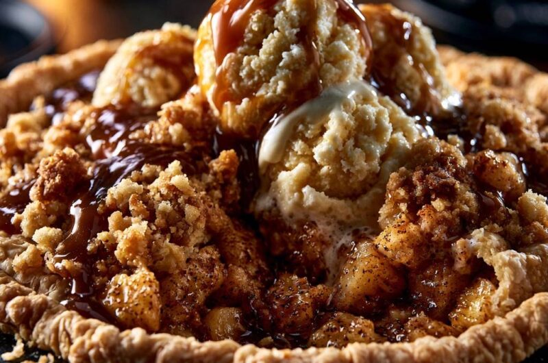 Warmer Apfel-Crumble-Pie mit Karamell (Der Anti-Matsche-Boden)